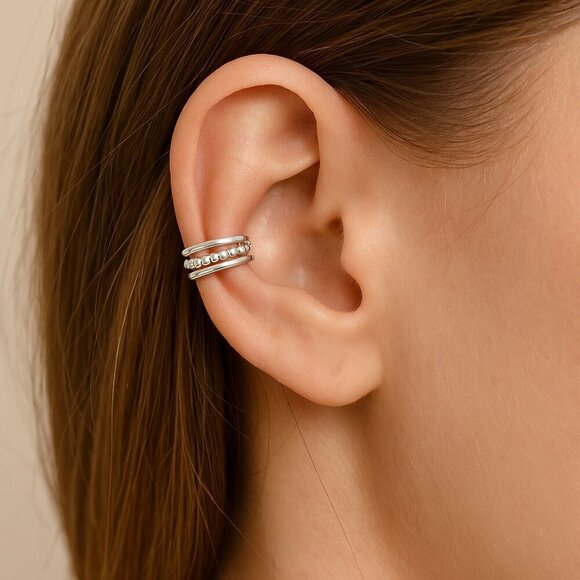 Sterling Silver Three Band Ear Cuff - Picture 3 of 13
